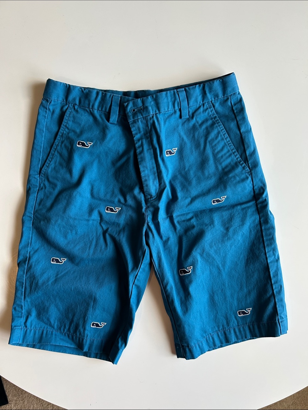 Vineyard Vines Teal Whale Embroidered Flat Front Men's Shorts